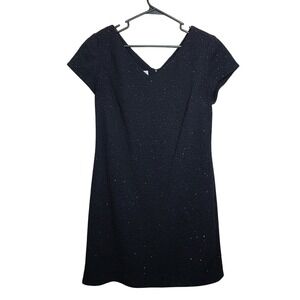 Vintage Black Sparkle Sheath Dress 12P Evening Cocktail Textured Party Formal